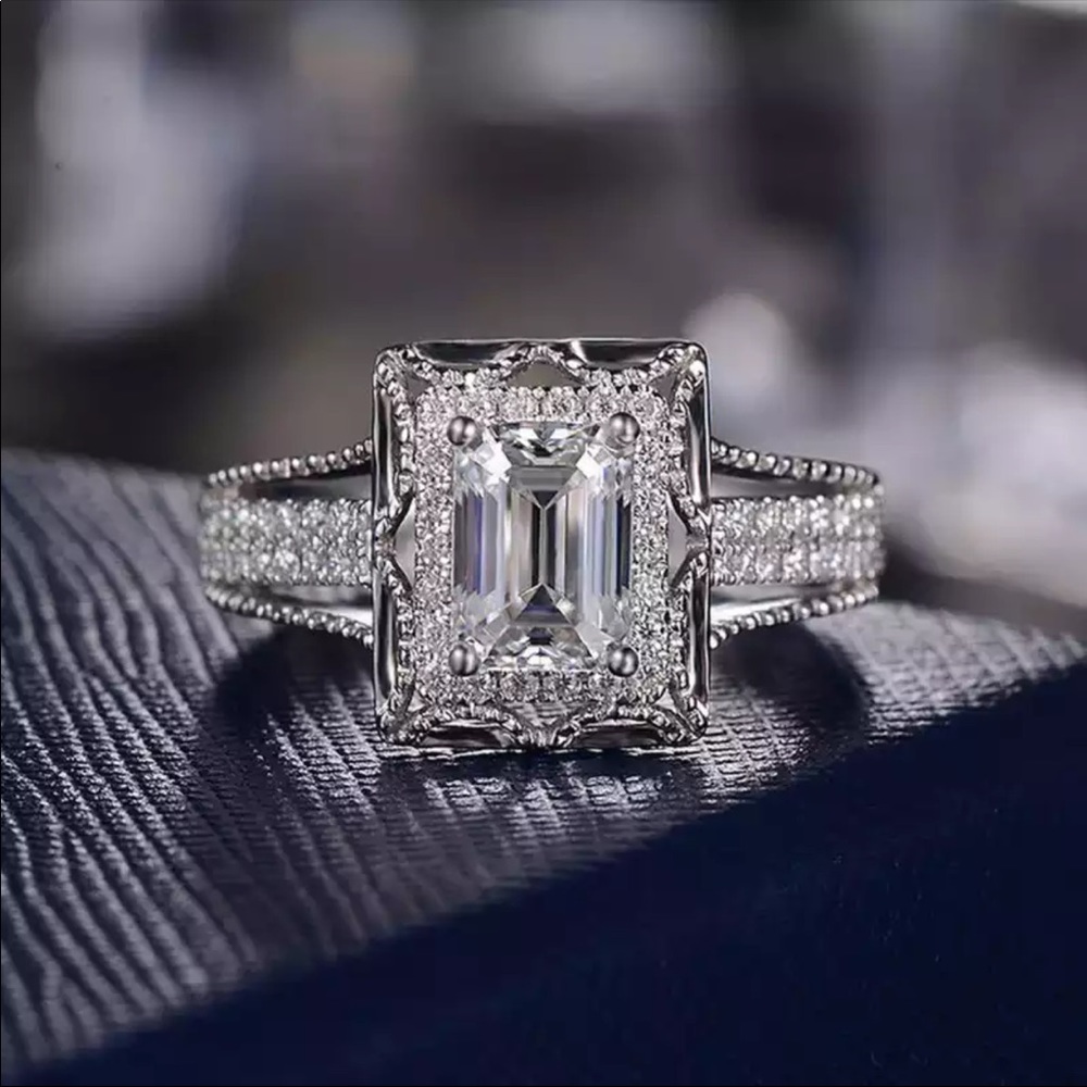 New Women’s 925 Silver Square Diamond Engagement Ring